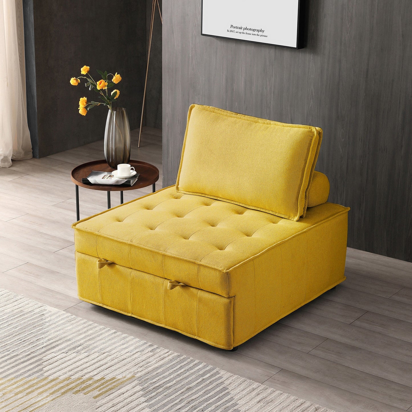 Divano letto estraibile giallo con schienale regolabile