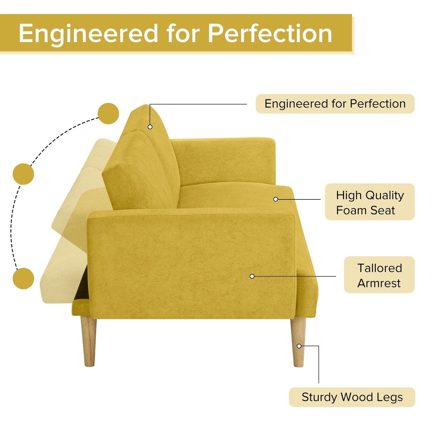 Divano letto futon in velluto giallo con fiocco di neve