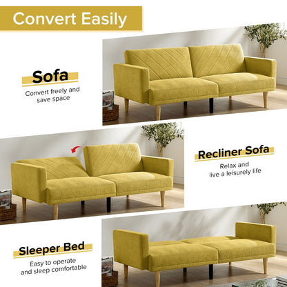 Divano letto futon in velluto giallo con fiocco di neve