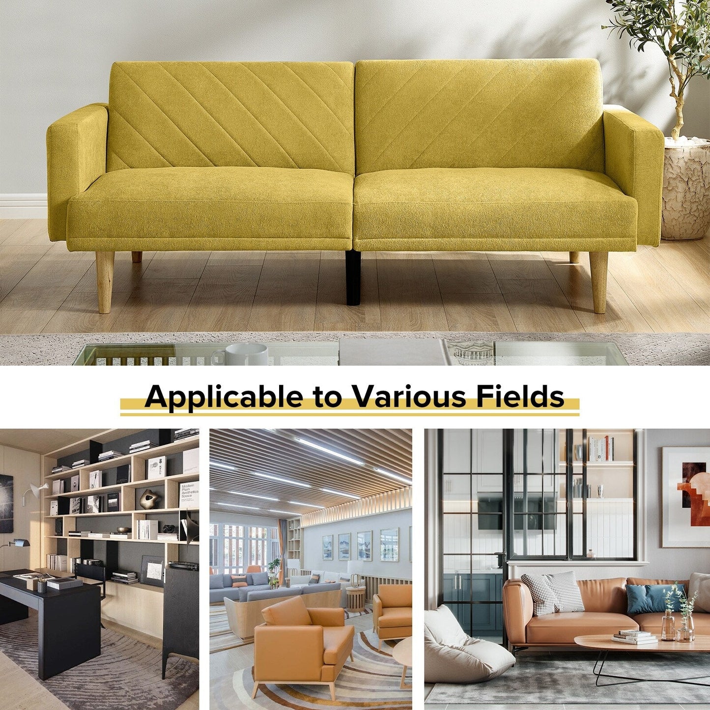 Divano letto futon in velluto giallo con fiocco di neve