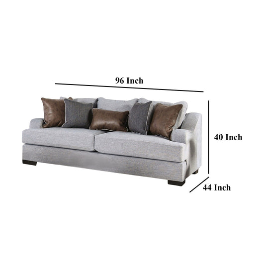 Divano Yeni, 4 cuscini decorativi e 1 supporto lombare, 96 pollici grigio, marrone