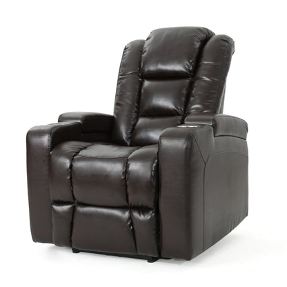 Poltrona reclinabile elettrica Yoma, 2 portabicchieri, contenitore, USB, similpelle marrone