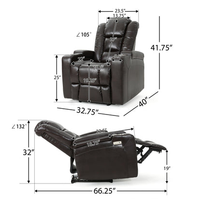 Poltrona reclinabile elettrica Yoma, 2 portabicchieri, contenitore, USB, similpelle marrone
