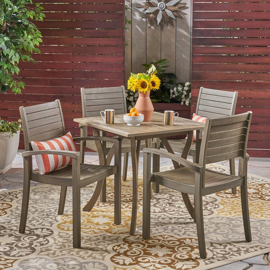 Set da pranzo quadrato da esterno York Acacia Wood da 5 pezzi di Christopher Knight Home