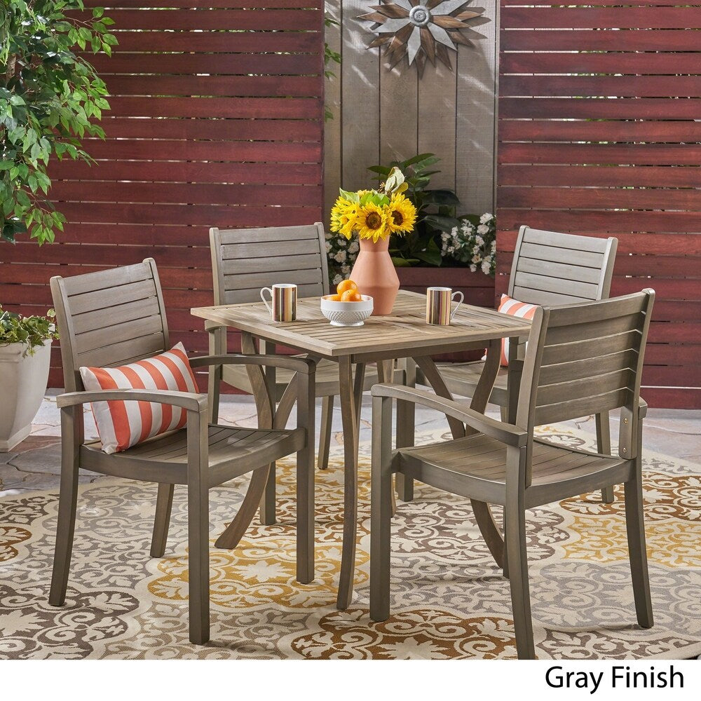 Set da pranzo quadrato da esterno York Acacia Wood da 5 pezzi di Christopher Knight Home