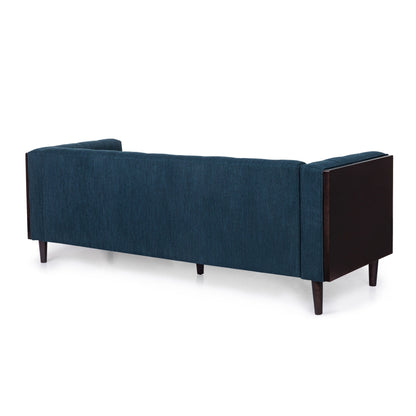 Divano Yuro, 3 posti, Chesterfield con bottoni, capitonné, 90 pollici, tessuto blu