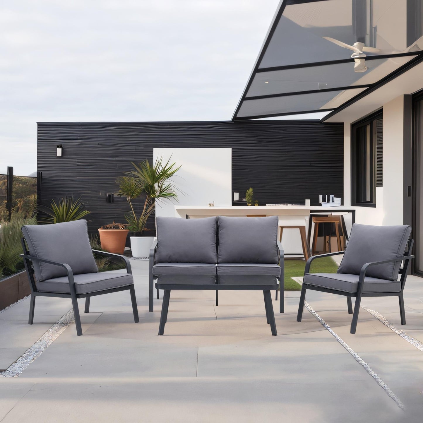 Set da conversazione per patio in alluminio Zenova da 2/4 pezzi, divano componibile da esterno con sedie singole