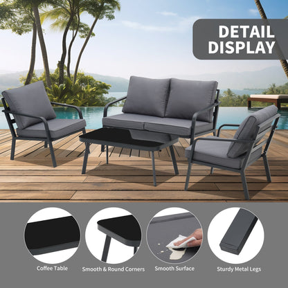 Set da conversazione per patio in alluminio Zenova da 2/4 pezzi, divano componibile da esterno con sedie singole