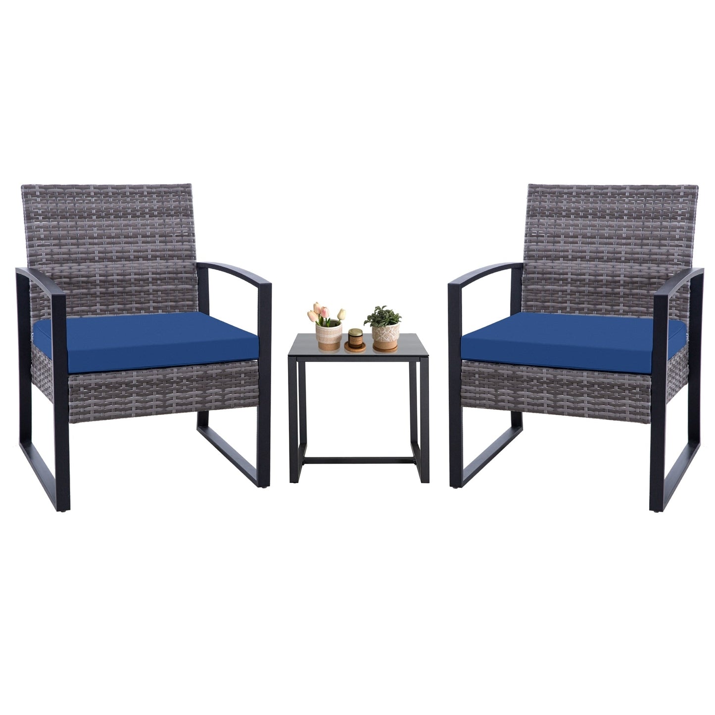 Set da giardino Zenova da 3 pezzi, tavolo e sedie in vimini, set da 2, mobili da balcone in rattan resistenti alle intemperie