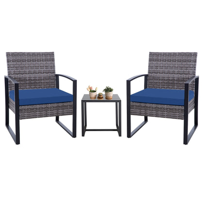 Set da giardino Zenova da 3 pezzi, tavolo e sedie in vimini, set da 2, mobili da balcone in rattan resistenti alle intemperie