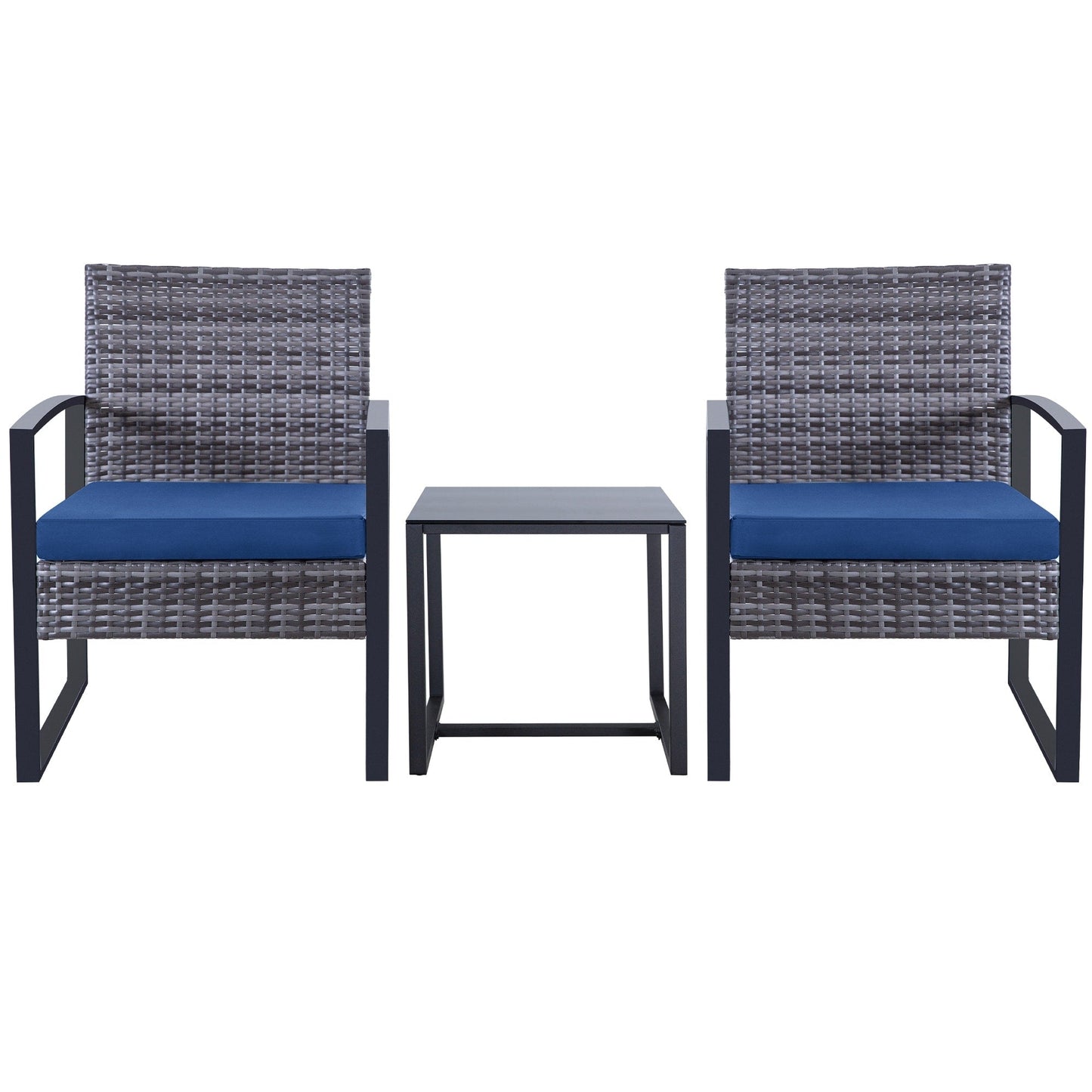Set da giardino Zenova da 3 pezzi, tavolo e sedie in vimini, set da 2, mobili da balcone in rattan resistenti alle intemperie