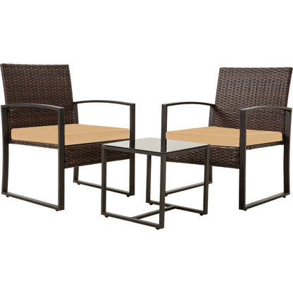 Set da giardino Zenova da 3 pezzi, tavolo e sedie in vimini, set da 2, mobili da balcone in rattan resistenti alle intemperie