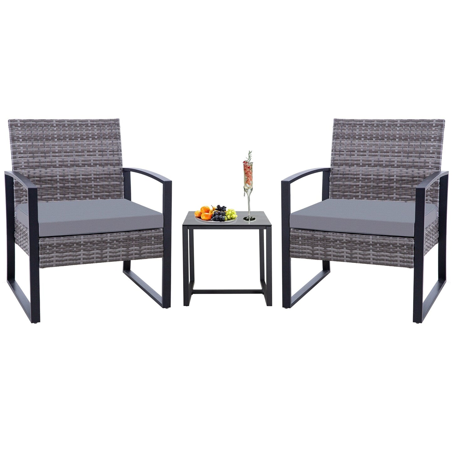 Set da giardino Zenova da 3 pezzi, tavolo e sedie in vimini, set da 2, mobili da balcone in rattan resistenti alle intemperie