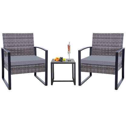 Set da giardino Zenova da 3 pezzi, tavolo e sedie in vimini, set da 2, mobili da balcone in rattan resistenti alle intemperie