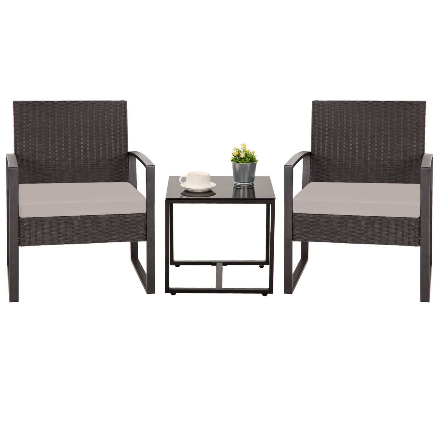 Set da giardino Zenova da 3 pezzi, tavolo e sedie in vimini, set da 2, mobili da balcone in rattan resistenti alle intemperie