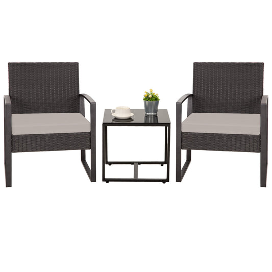 Set da giardino Zenova da 3 pezzi, tavolo e sedie in vimini, set da 2, mobili da balcone in rattan resistenti alle intemperie