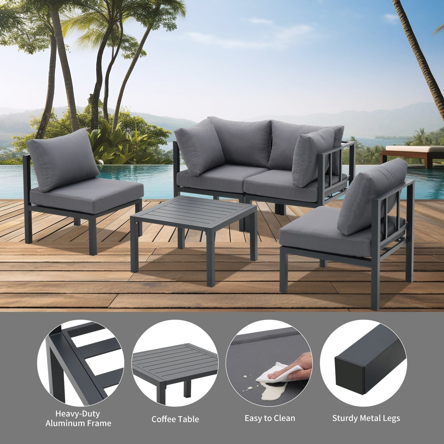 Set di mobili da giardino in alluminio Zenova da 5/7 pezzi, divano componibile per esterni