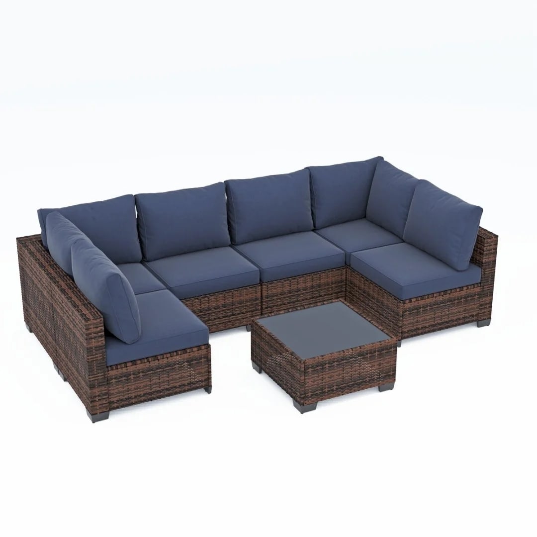 Set da conversazione per patio Zenova, sedie in vimini e rattan, set di divani, mobili da giardino