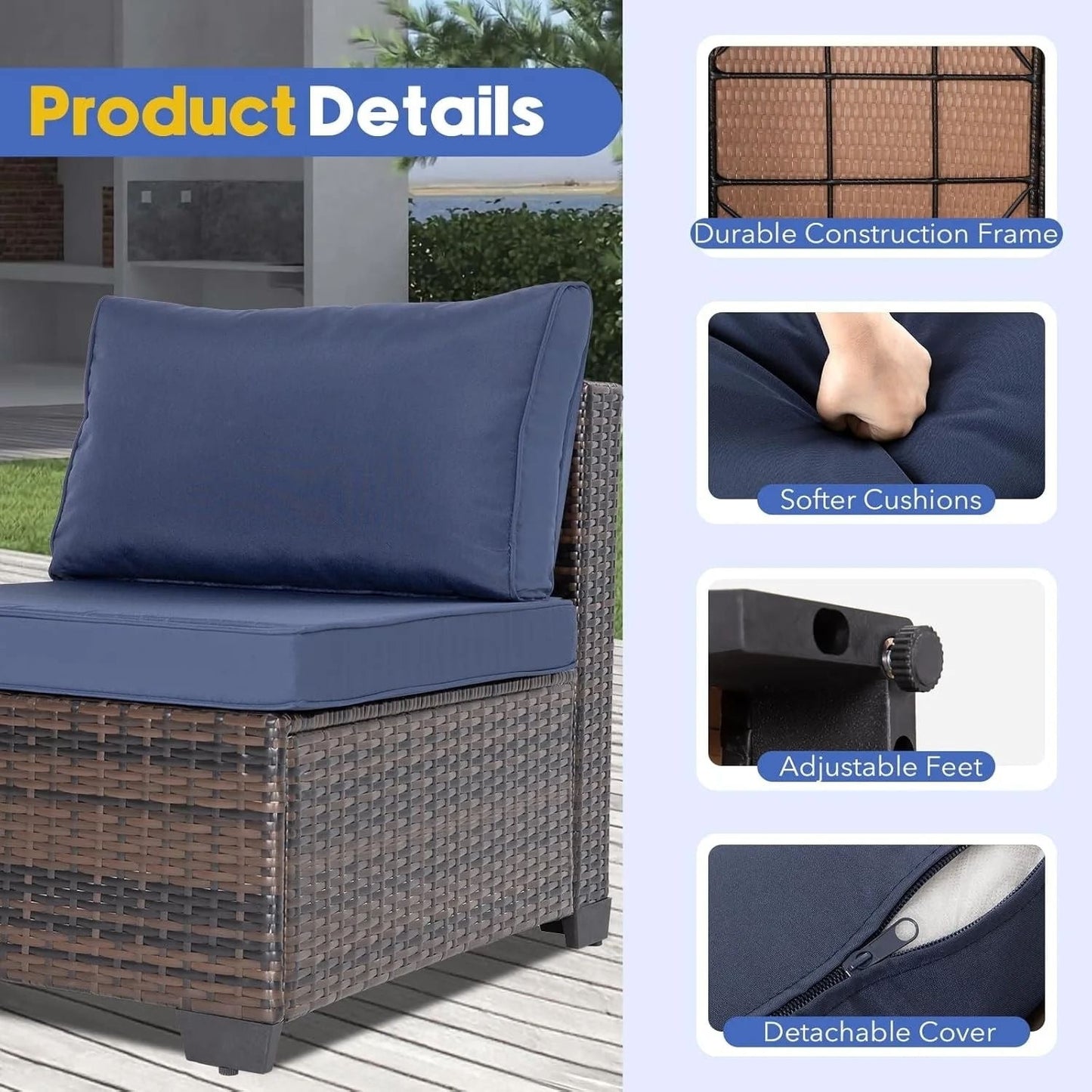 Set da conversazione per patio Zenova, sedie in vimini e rattan, set di divani, mobili da giardino