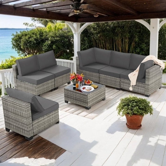 Set da conversazione per patio Zenova, sedie in vimini e rattan, set di divani, mobili da giardino