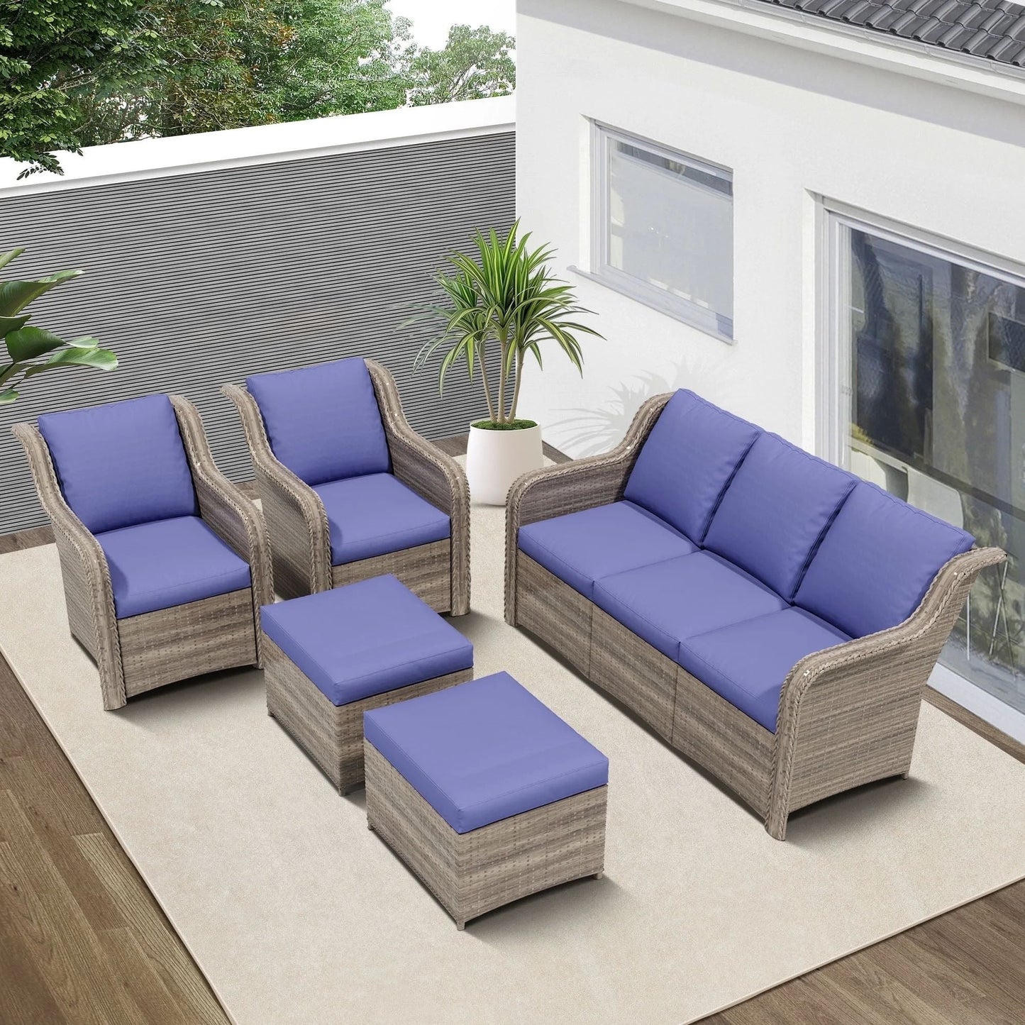 Set da conversazione per patio Zenova, sedie in vimini e rattan, set di divani, mobili da giardino