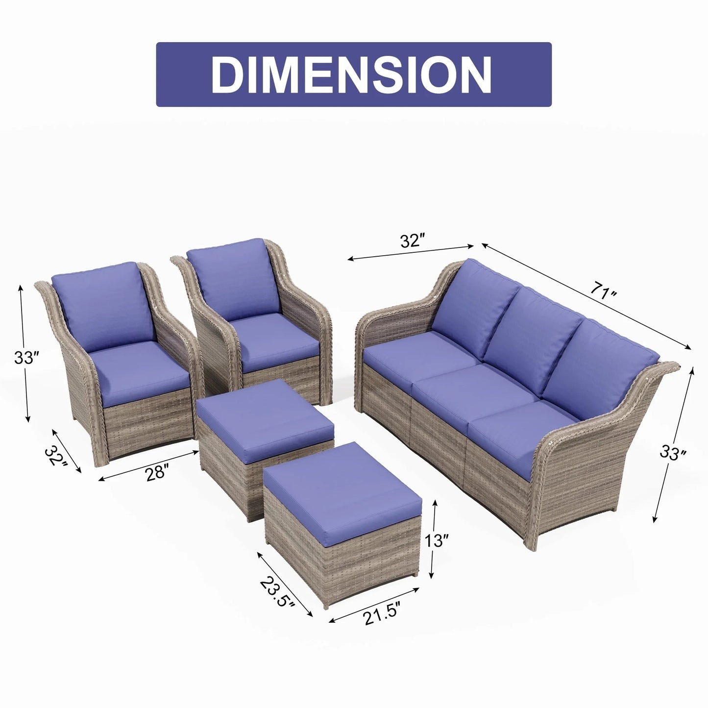 Set da conversazione per patio Zenova, sedie in vimini e rattan, set di divani, mobili da giardino