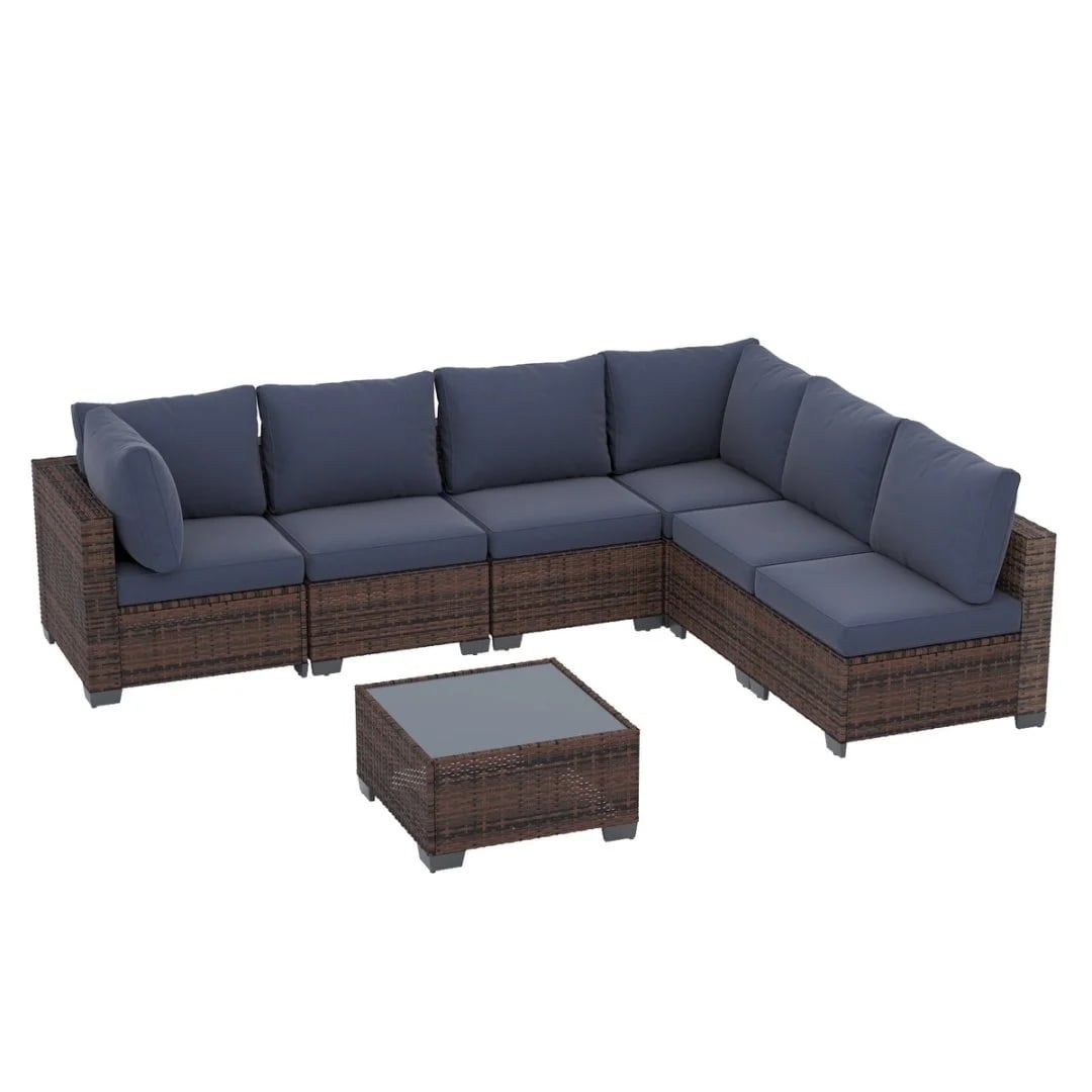 Set da conversazione per patio Zenova, sedie in vimini e rattan, set di divani, mobili da giardino