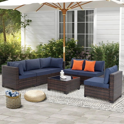 Set da conversazione per patio Zenova, sedie in vimini e rattan, set di divani, mobili da giardino