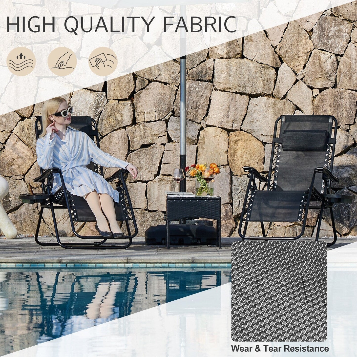 Poltrona reclinabile pieghevole da esterno Zero Gravity Lounge Chair con poggiatesta, portabicchieri e vassoio rimovibile