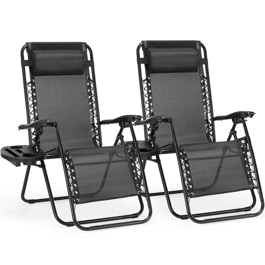 Poltrona reclinabile pieghevole da esterno Zero Gravity Lounge Chair con poggiatesta, portabicchieri e vassoio rimovibile