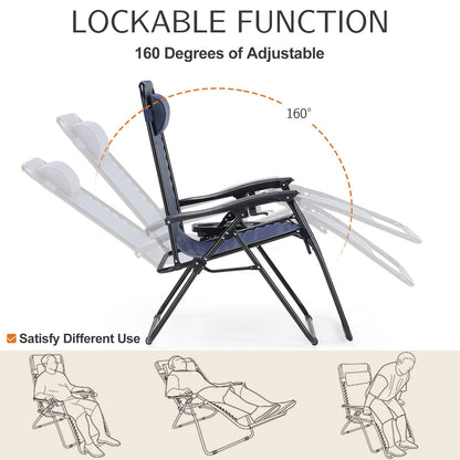 Poltrona reclinabile pieghevole da esterno Zero Gravity Lounge Chair con poggiatesta, portabicchieri e vassoio rimovibile