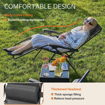 Poltrona reclinabile pieghevole da esterno Zero Gravity Lounge Chair con poggiatesta, portabicchieri e vassoio rimovibile