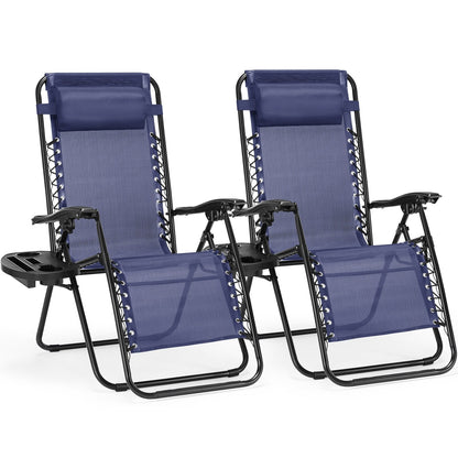 Poltrona reclinabile pieghevole da esterno Zero Gravity Lounge Chair con poggiatesta, portabicchieri e vassoio rimovibile