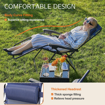 Poltrona reclinabile pieghevole da esterno Zero Gravity Lounge Chair con poggiatesta, portabicchieri e vassoio rimovibile
