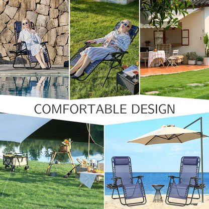 Poltrona reclinabile pieghevole da esterno Zero Gravity Lounge Chair con poggiatesta, portabicchieri e vassoio rimovibile