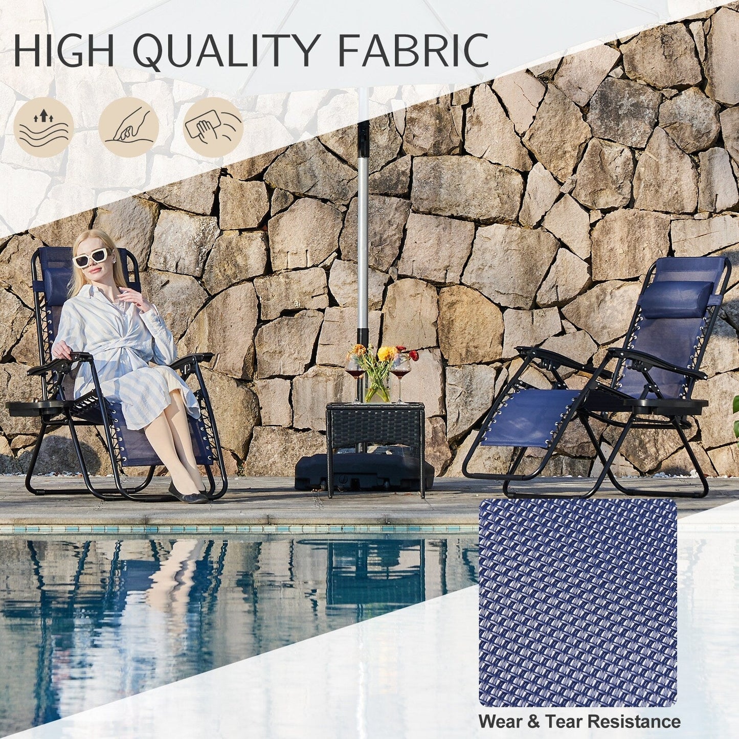 Poltrona reclinabile pieghevole da esterno Zero Gravity Lounge Chair con poggiatesta, portabicchieri e vassoio rimovibile