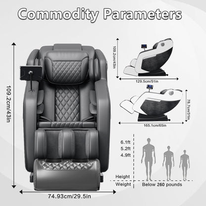 Poltrona reclinabile massaggiante Zero Gravity con massaggio completo del corpo, riscaldamento e audio Bluetooth integrato