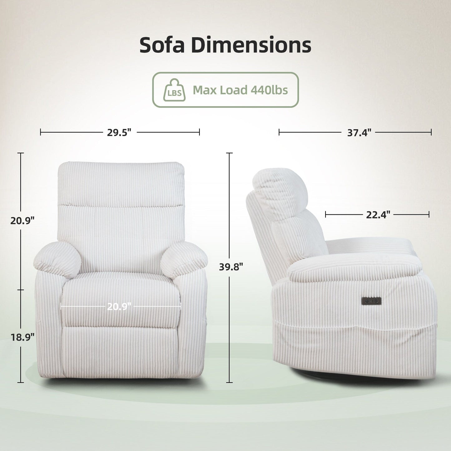 Poltrona reclinabile elettrica Zero Gravity con porta USB, schienale e poggiapiedi regolabili elettricamente, design ergonomico