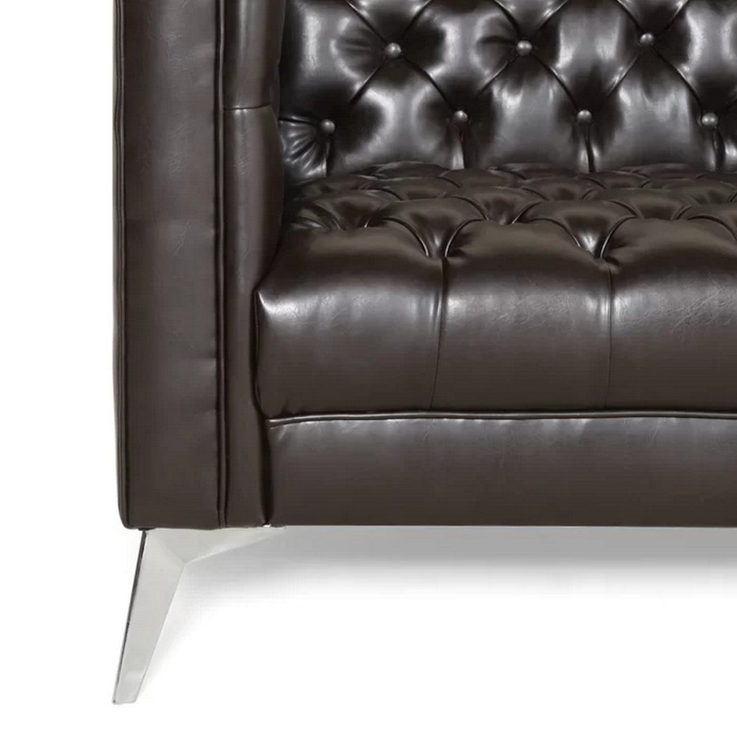 Divano Zexy, Chesterfield a 3 posti con bottoni, capitonné, in similpelle marrone intenso