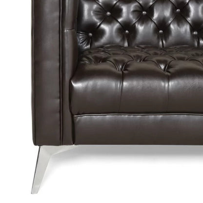 Divano Zexy, Chesterfield a 3 posti con bottoni, capitonné, in similpelle marrone intenso