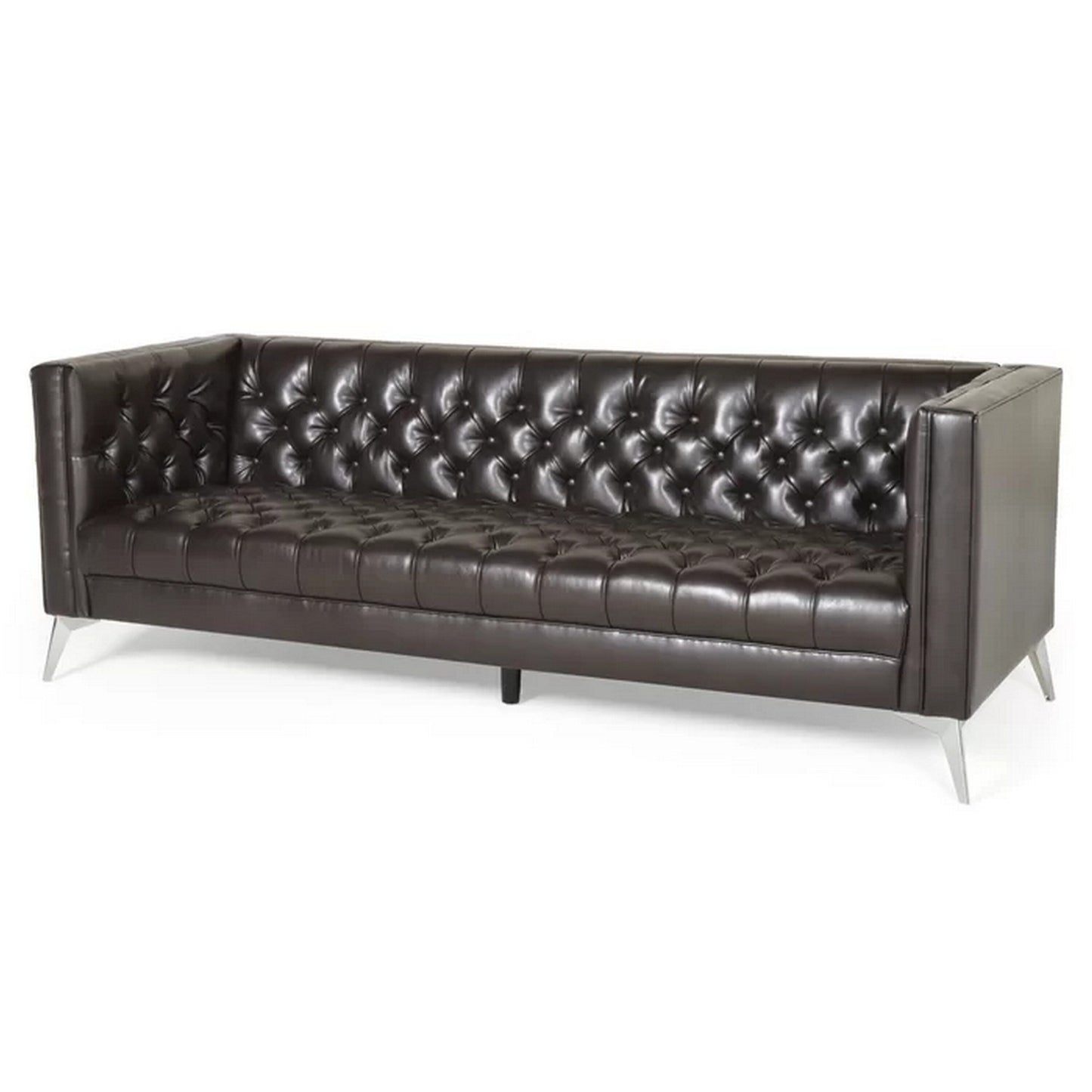 Divano Zexy, Chesterfield a 3 posti con bottoni, capitonné, in similpelle marrone intenso