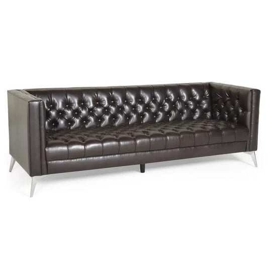 Divano Zexy, Chesterfield a 3 posti con bottoni, capitonné, in similpelle marrone intenso