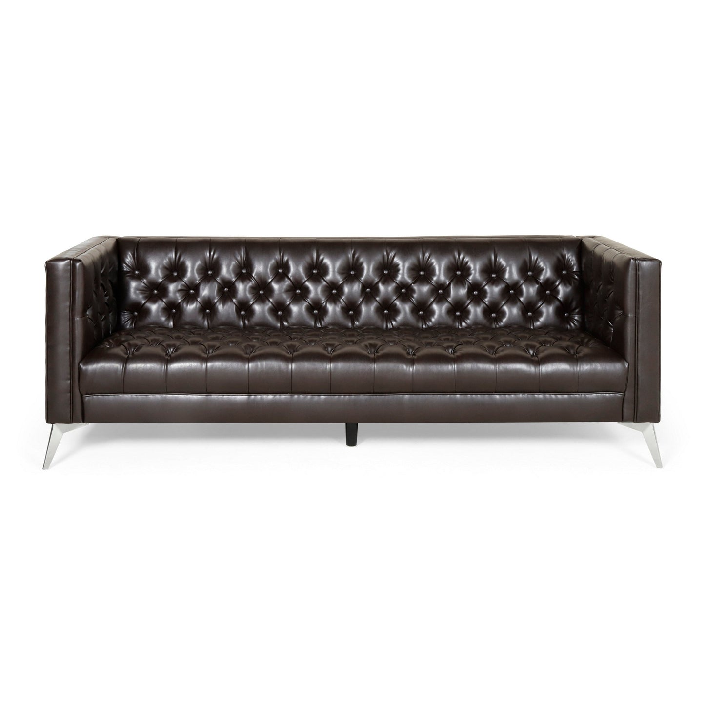 Divano Zexy, Chesterfield a 3 posti con bottoni, capitonné, in similpelle marrone intenso