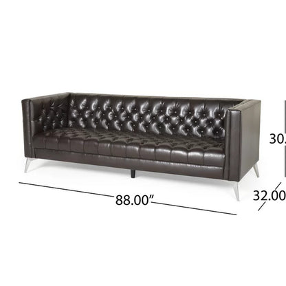 Divano Zexy, Chesterfield a 3 posti con bottoni, capitonné, in similpelle marrone intenso