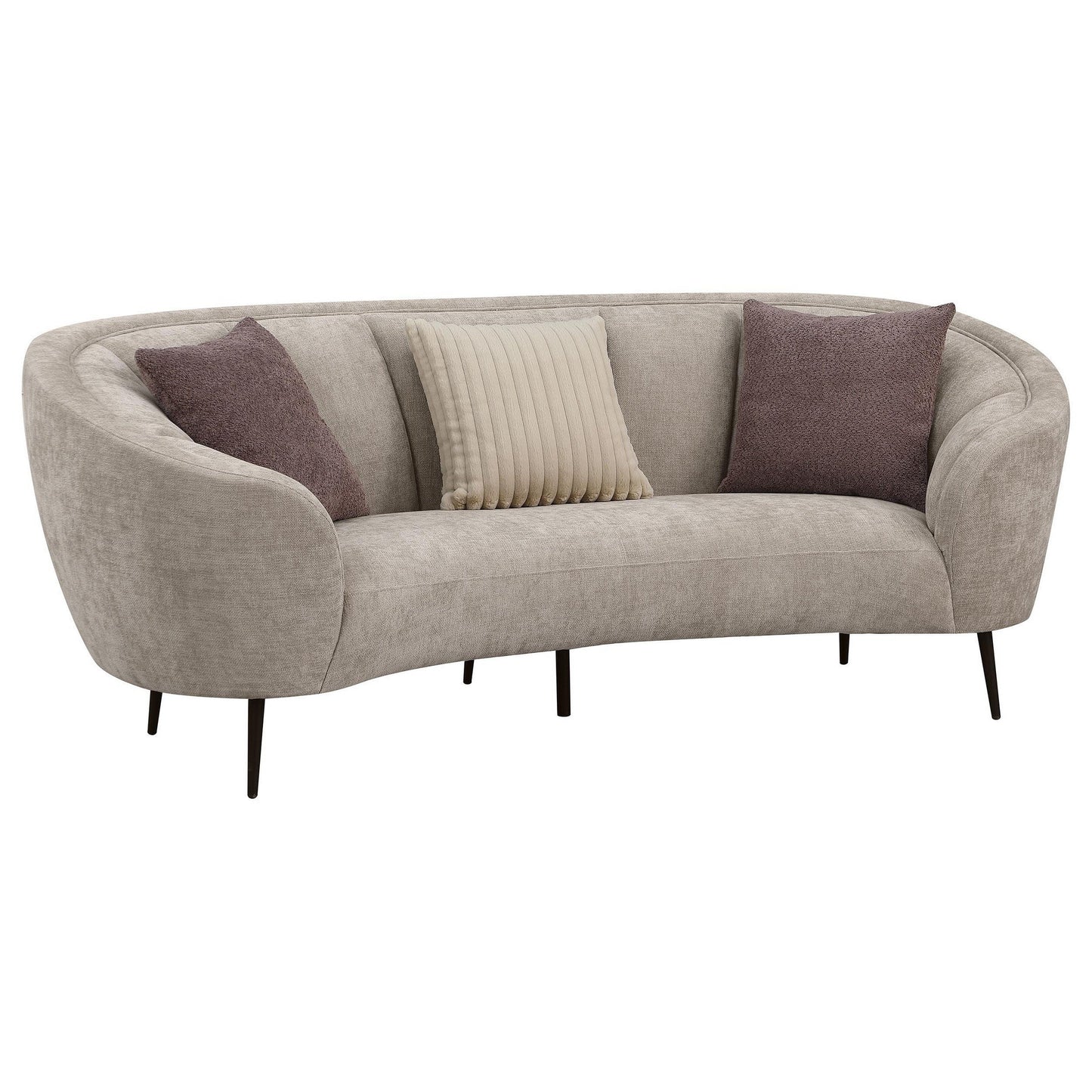 Divano curvo Zui, 92 pollici, tessuto beige, design rotondo, 3 cuscini decorativi