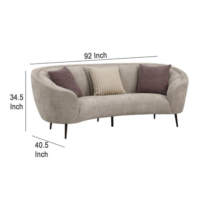 Divano curvo Zui, 92 pollici, tessuto beige, design rotondo, 3 cuscini decorativi