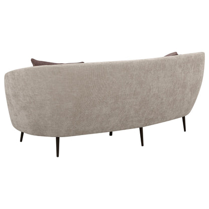 Divano curvo Zui, 92 pollici, tessuto beige, design rotondo, 3 cuscini decorativi