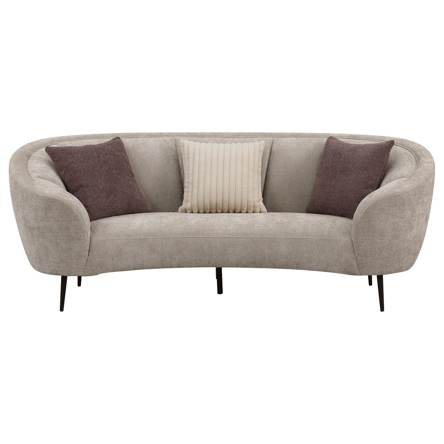 Divano curvo Zui, 92 pollici, tessuto beige, design rotondo, 3 cuscini decorativi