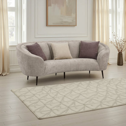 Divano curvo Zui, 92 pollici, tessuto beige, design rotondo, 3 cuscini decorativi