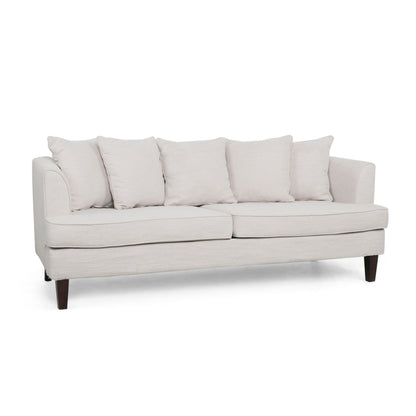 Divano a 3 posti Zuko da 74 pollici, tessuto beige, 5 cuscini decorativi, gambe in legno